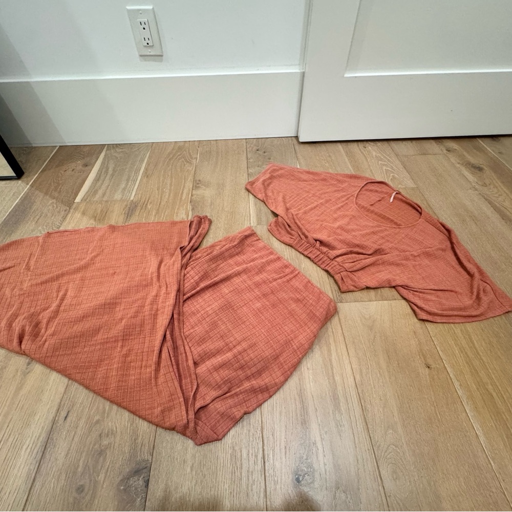 Ribbed Free People Rust Two-Piece Set
